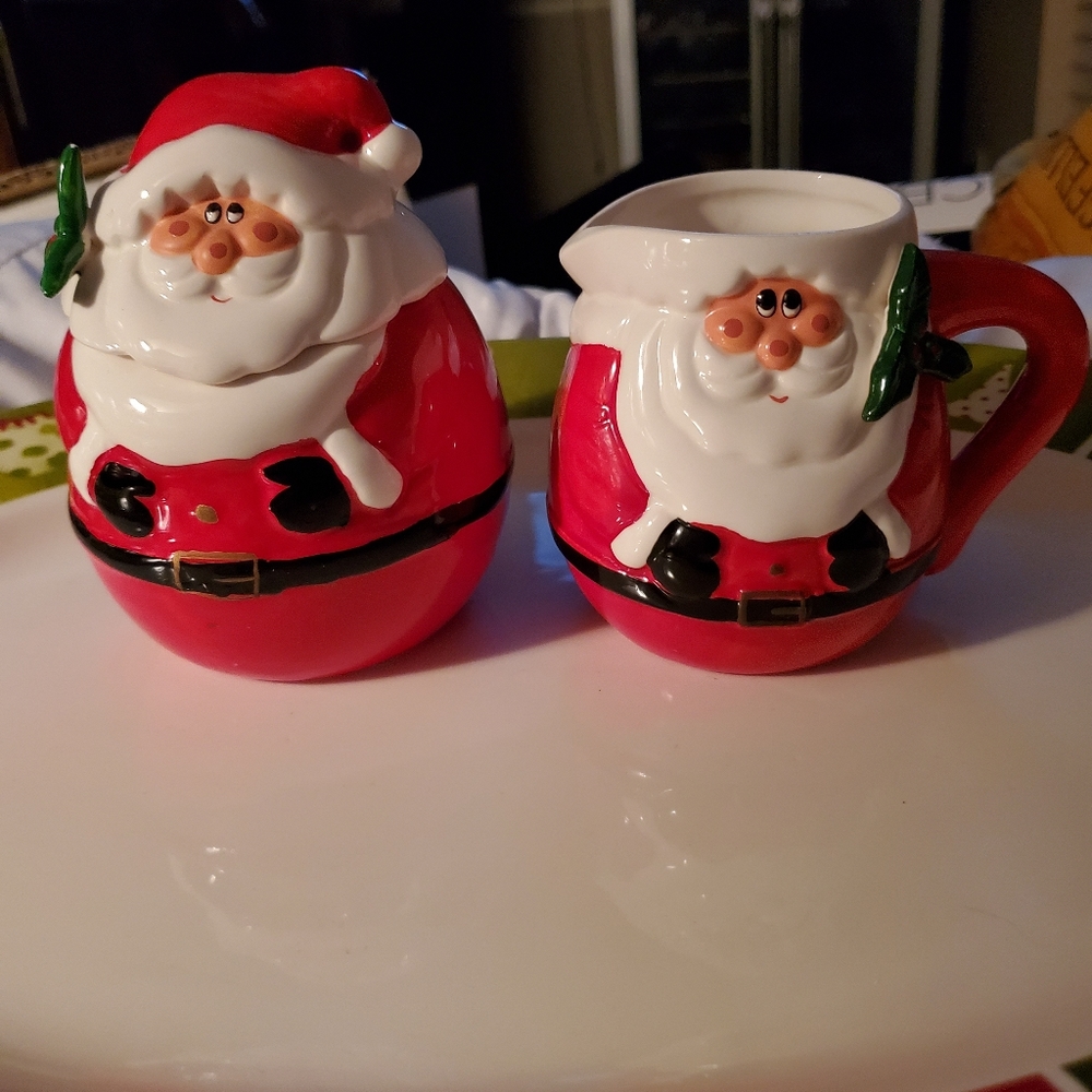 Vintage Ceramic Santa Sugar And Creamer Set OCI Omnibus